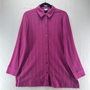 Chicos Button-Down Blouse Long Sleeve Women's 2 Purple Stripe